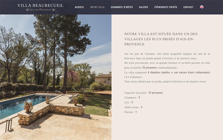 Site Villa Beaurecueil - page interne